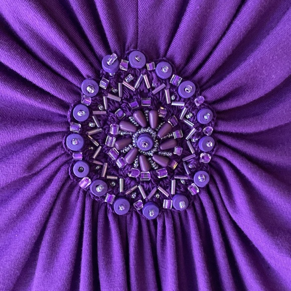 Eci New York Women’s size XL Purple Beaded Short Sleeve Blouse - Picture 3 of 8